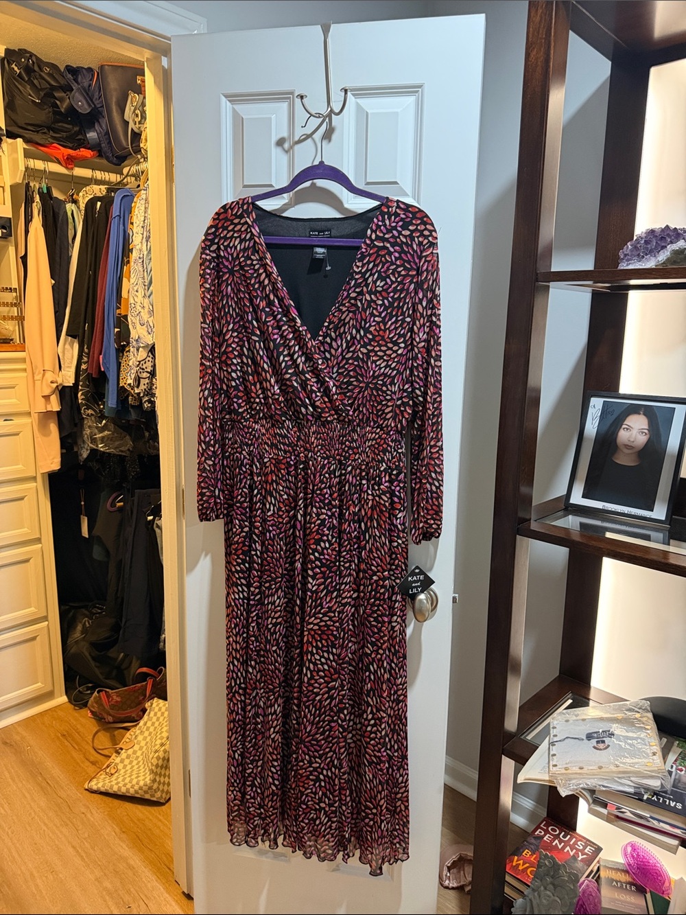 Kate & Lily Pink Multi-Leaf Print Maxi Wrap Dress